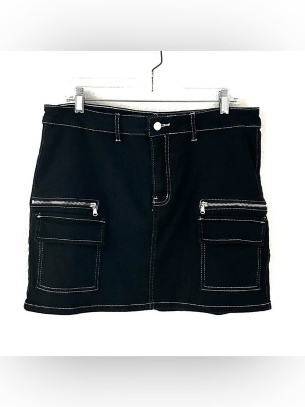 Fashion Nova Black Cargo Mini Skirt with Contrast Stitching